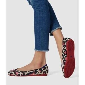 Rothy's Red Cat Blue Halo Animal Print The Flat Shoes  Size 11.5  Lite Washable
